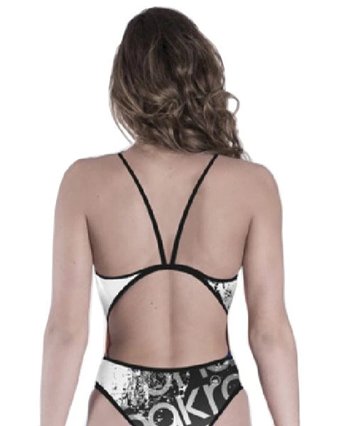 Akron Girl's Dub Thin Strap Swimsuit - White / Black 2 Akron Girl's Dub Thin Strap Swimsuit - White / Black - Image 2