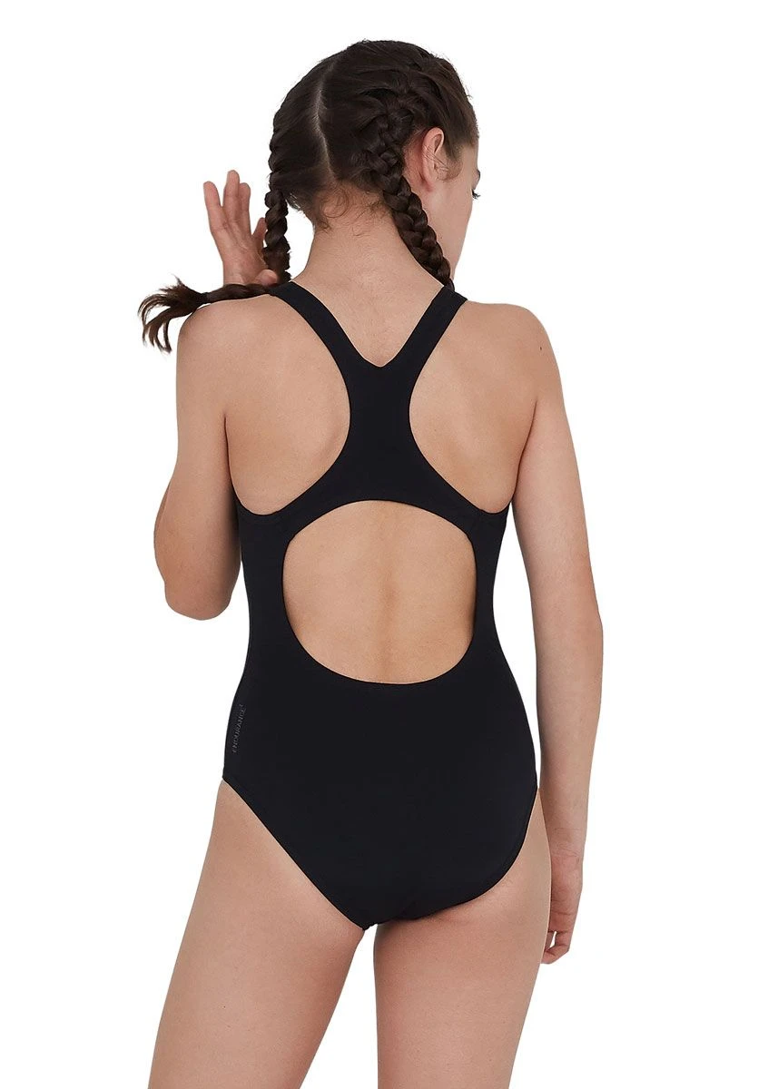 Speedo Girl's Essential Endurance+ Medalist Swimsuit - Black 2 Speedo Girl's Essential Endurance+ Medalist Swimsuit - Black - Image 2