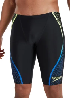 Speedo Printed V-Front Jammer - Black/Beautiful Blue/Laser Lemon -Swimsuit Store 8 13257g473 w2