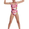 Speedo Girl's Punk Floral Lane Line Back Swimsuit - Pink/ White/ Black/ Lime