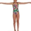 Speedo Girl's Squiggle Splash Lane Line Back Swimsuit - Black/ Pink/ Green/ Yellow/ Red
