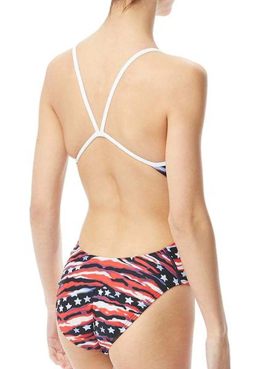 TYR Girl's All American Cutoutfit Swimsuit - Red/White/Blue 2 TYR Girl's All American Cutoutfit Swimsuit - Red/White/Blue - Image 2