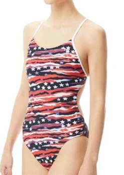 TYR Girl's All American Cutoutfit Swimsuit - Red/White/Blue
