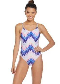 Uglies Girl's Saxen Low X-Back One Piece Swimsuit - Blue / Pink -Swimsuit Store dolfin 1