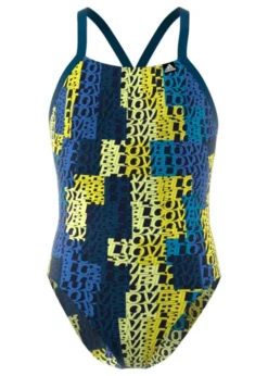 Adidas Girls Pro Light Graphic Swimsuit - Blue/Yellow -Swimsuit Store dq3300 app virtual front white