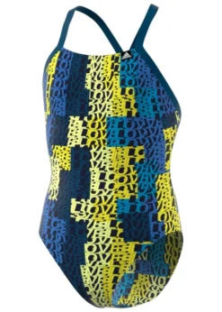 Adidas Girls Pro Light Graphic Swimsuit - Blue/Yellow