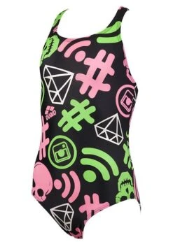 Arena Girls Fancy One Piece Costume Black/Green/Pink