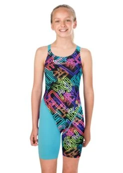 Speedo Junior Girl's Fastskin Endurance+ Openback Kneeskin - Aquasplash / Kanji Neon