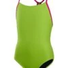 Speedo Girl's Solid Lane Line Back Swimsuit - Atomic Lime/ Electric Pink