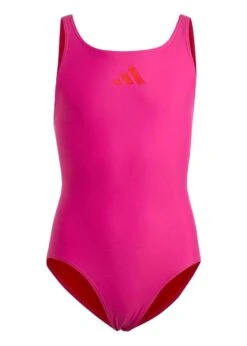 Adidas Girls 3 Bars Solid Swimsuit - Pink