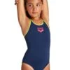 Arena Girl's Biglogo Pro Back Swimsuit - Navy/ Soft Green