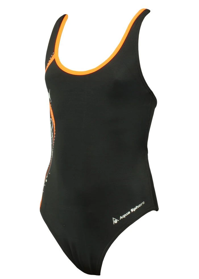 Aquasphere Bliss Girls Swimsuit - Black / Bright Orange 1 Aquasphere Bliss Girls Swimsuit - Black / Bright Orange