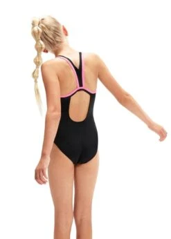 Speedo Girl's HyperBoom Placement Flyback Swimsuit - Black/ Taffy Pink