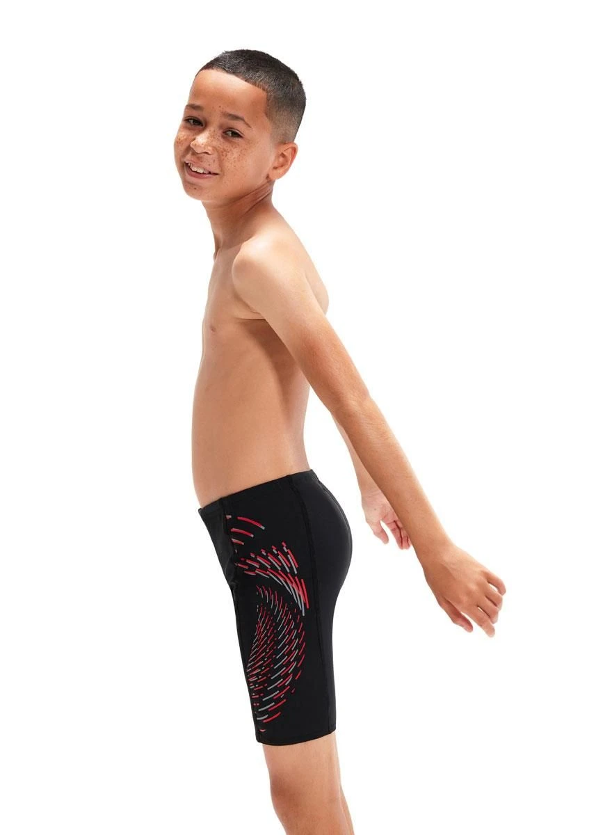 Speedo Boy's Plastisol Placement Jammer - Black/ Fed Red/ Dapple Grey 1 Speedo Boy's Plastisol Placement Jammer - Black/ Fed Red/ Dapple Grey