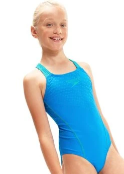 Speedo Girl's Medley Logo Medalist Swimsuit - Bondi Blue/ Aquarium