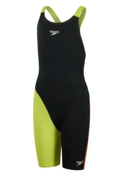 Speedo Girls Fastskin Junior Endurance+ Openback Kneeskin - Black/ Salso/ Atomic Lime