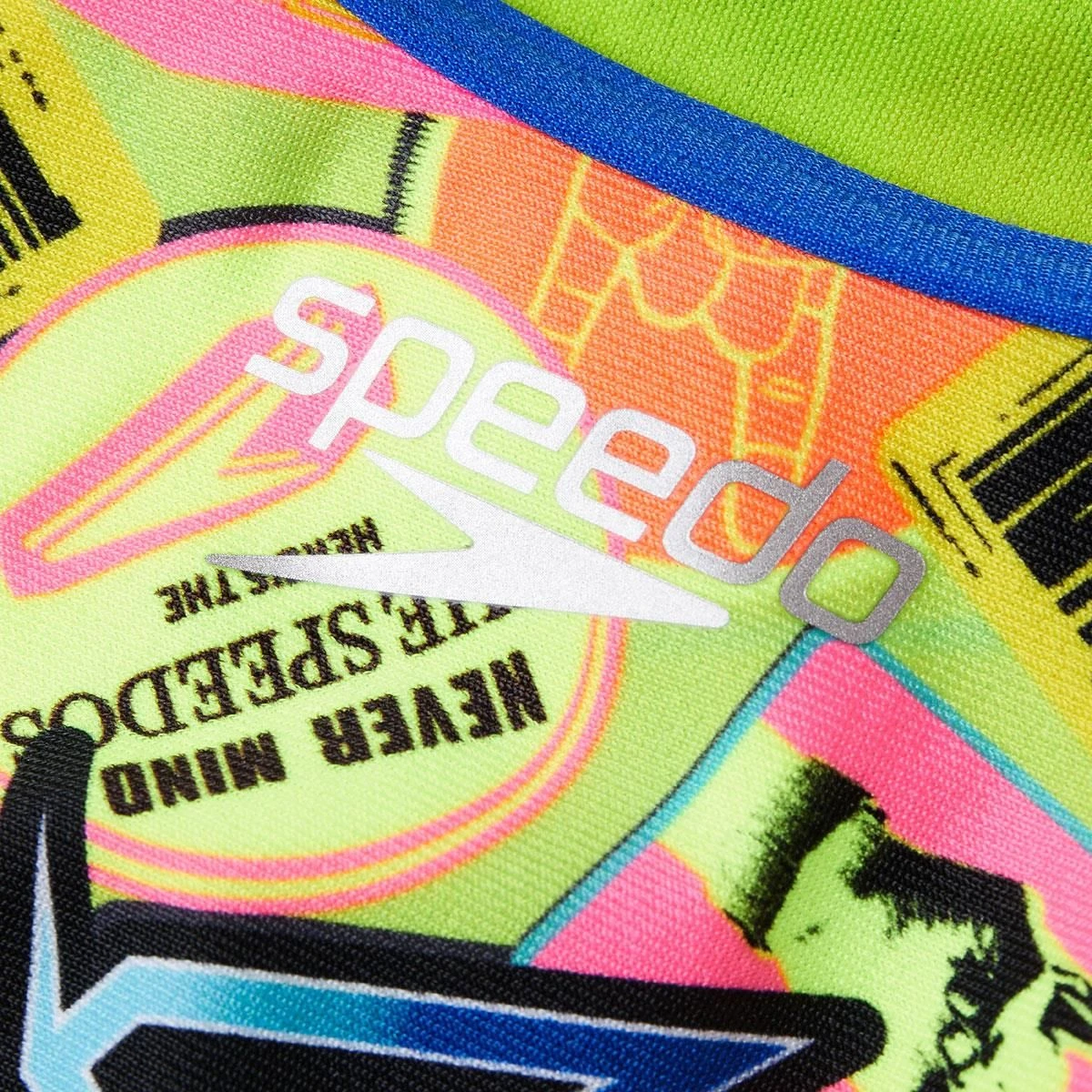 Speedo Girl's Comic Chaos Allover Vback Swimsuit - Green/ Lime/ Blue 6 Speedo Girl's Comic Chaos Allover Vback Swimsuit - Green/ Lime/ Blue - Image 6