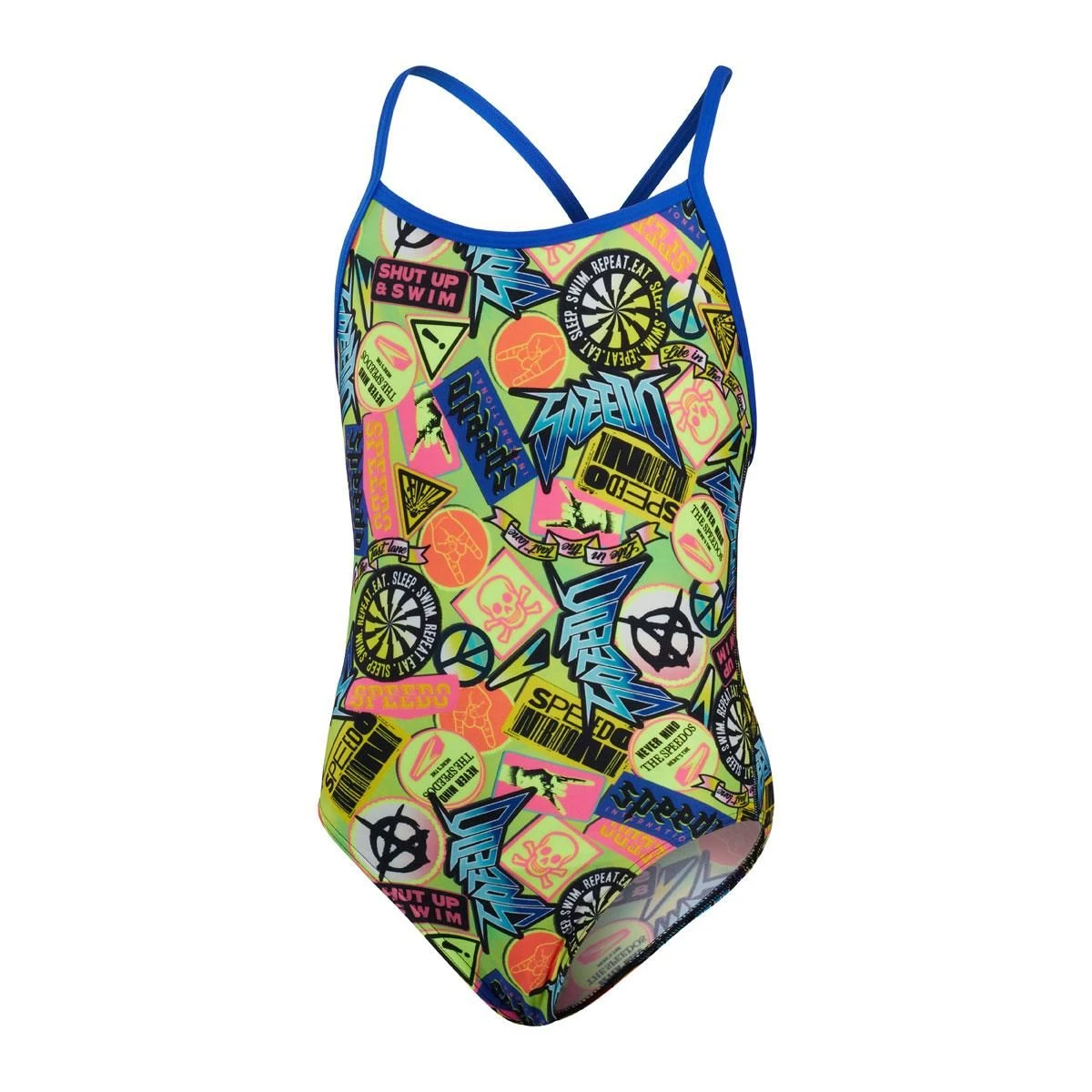 Speedo Girl's Comic Chaos Allover Vback Swimsuit - Green/ Lime/ Blue 5 Speedo Girl's Comic Chaos Allover Vback Swimsuit - Green/ Lime/ Blue - Image 5