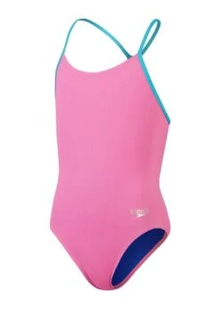 Speedo Girls Solid Lane Line Back Swimsuit - Candy Vibe/Fluo Arctic