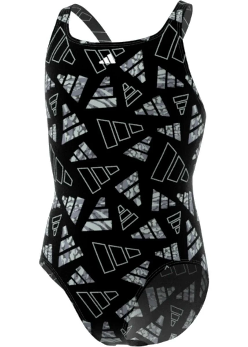Adidas AOP Girls Bars Swimsuit - Black/Grey 1 Adidas AOP Girls Bars Swimsuit - Black/Grey