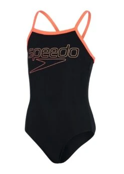 Speedo Girl's Boom Logo Thinstrap Muscleback Swimsuit - Black/ Siren Red/ Papaya Punch -Swimsuit Store tumbnail 587bb96d 052b 40da 89d7 b93f61f28fa6