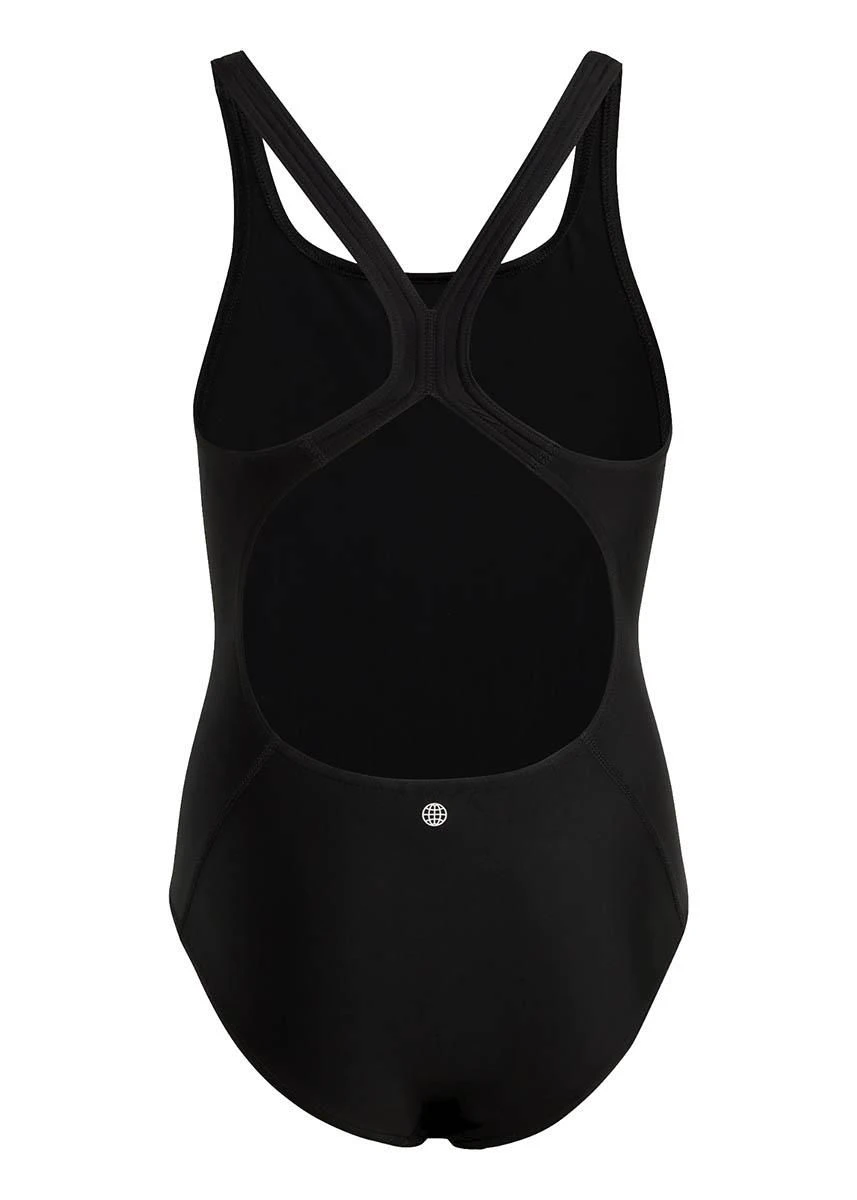 Adidas Girls 3 Bars Solid Swimsuit - Black 1 Adidas Girls 3 Bars Solid Swimsuit - Black