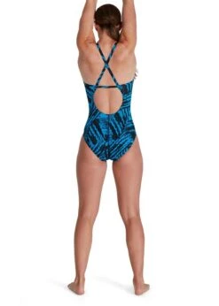 Speedo Allover Fixed Crossback Swimsuit - Black/ Pool
