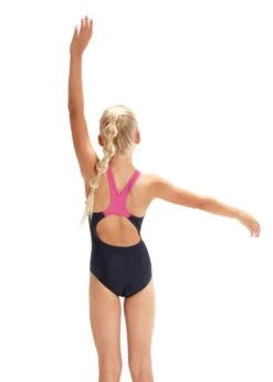 Speedo Girl's Digital Placement Splashback Swimsuit - True Navy/ Rose Violet/ Blue Flame/ Bright Yellow/ Lapis Blue
