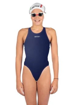Akron Girls Babbitt Evo Swimsuit - Navy Blue/Deejay Pink