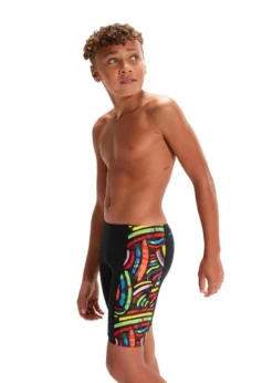Speedo Boy's Digital Placement Jammer - Black/ Volcanic Orange/ Fluo Green/ Bright Yellow/ Lapis