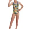 Speedo Girl's Comic Chaos Allover Vback Swimsuit - Green/ Lime/ Blue
