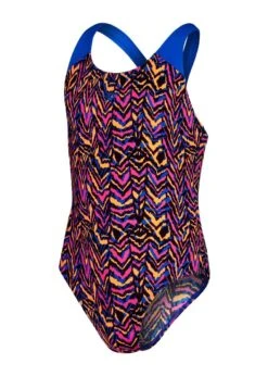 Speedo Girl's Allover Splashback Swimsuit - Black/ Blue Flame/ Boost Orange/ Rose Violet -Swimsuit Store tumbnail 94078765 e157 4eaa bdeb 141651b255a7