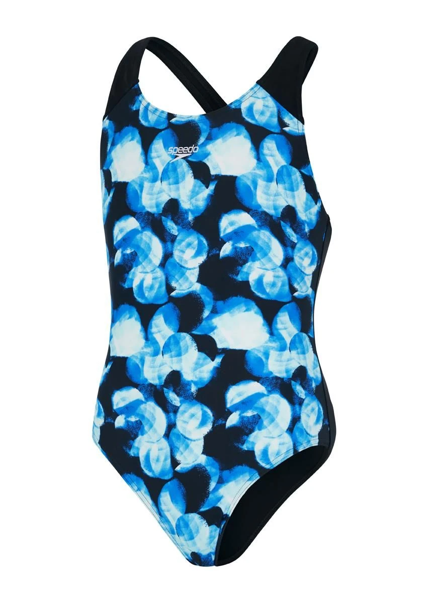 Speedo Girl's Allover Splashback Swimsuit - Black/ Blue 3 Speedo Girl's Allover Splashback Swimsuit - Black/ Blue - Image 3
