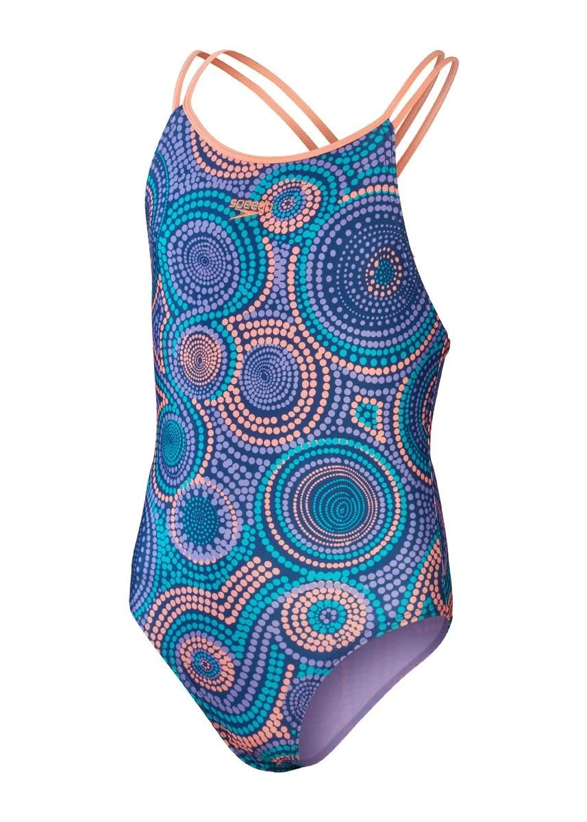 Speedo Girl's Allover Printed Twinstrap Swimsuit - Ammonite/ Soft Coral/ Miami Lilac/ Aquarium 5 Speedo Girl's Allover Printed Twinstrap Swimsuit - Ammonite/ Soft Coral/ Miami Lilac/ Aquarium - Image 5