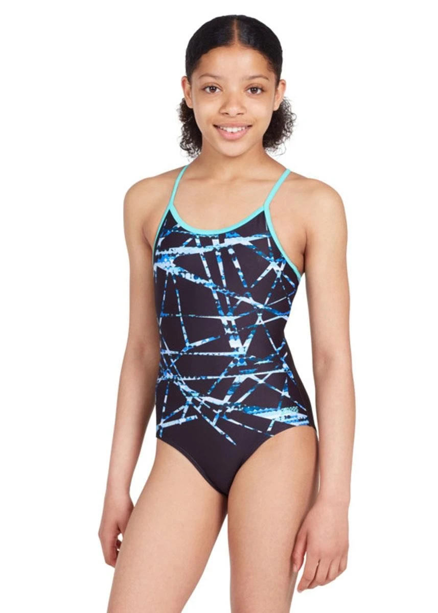 Zoggs Girls Sprintback Swimsuit - Rock Wave Print 2 Zoggs Girls Sprintback Swimsuit - Rock Wave Print - Image 2