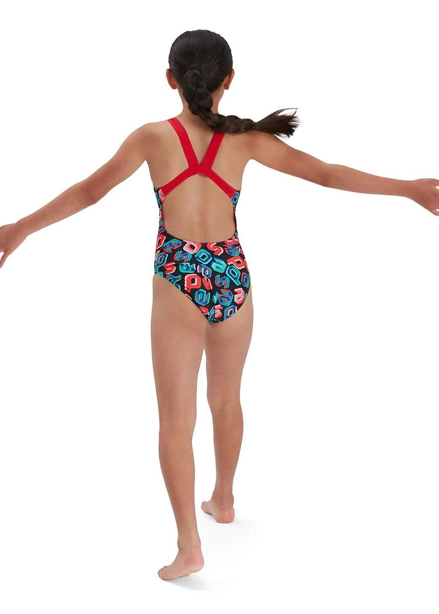 Speedo Girl's Digital Allover Leaderback Swimsuit - Black/ Red/ Pink/ Blue 2 Speedo Girl's Digital Allover Leaderback Swimsuit - Black/ Red/ Pink/ Blue - Image 2