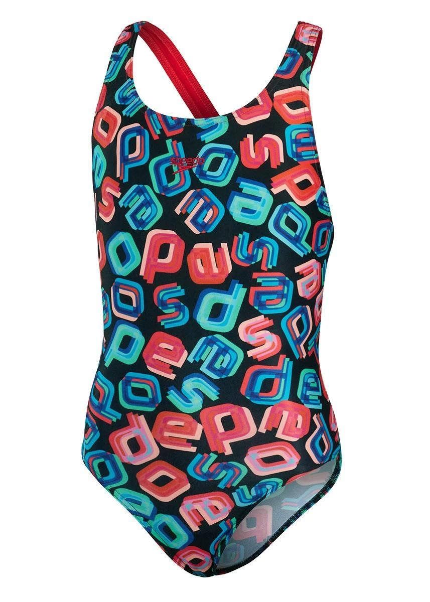 Speedo Girl's Digital Allover Leaderback Swimsuit - Black/ Red/ Pink/ Blue 5 Speedo Girl's Digital Allover Leaderback Swimsuit - Black/ Red/ Pink/ Blue - Image 5