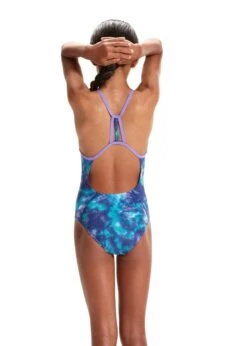 Speedo Girl's Allover Digital Lane Line Back Swimsuit - Shimmers In The Night