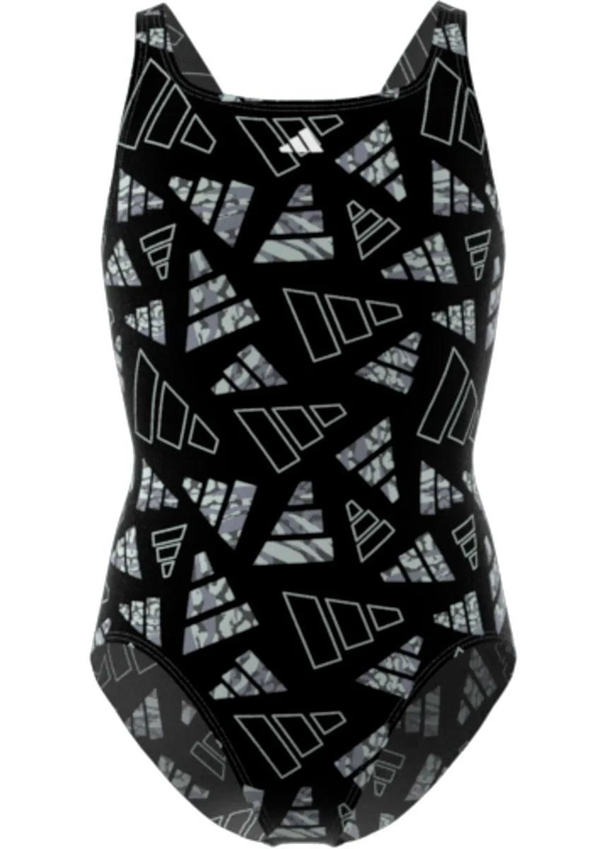 Adidas AOP Girls Bars Swimsuit - Black/Grey 2 Adidas AOP Girls Bars Swimsuit - Black/Grey - Image 2