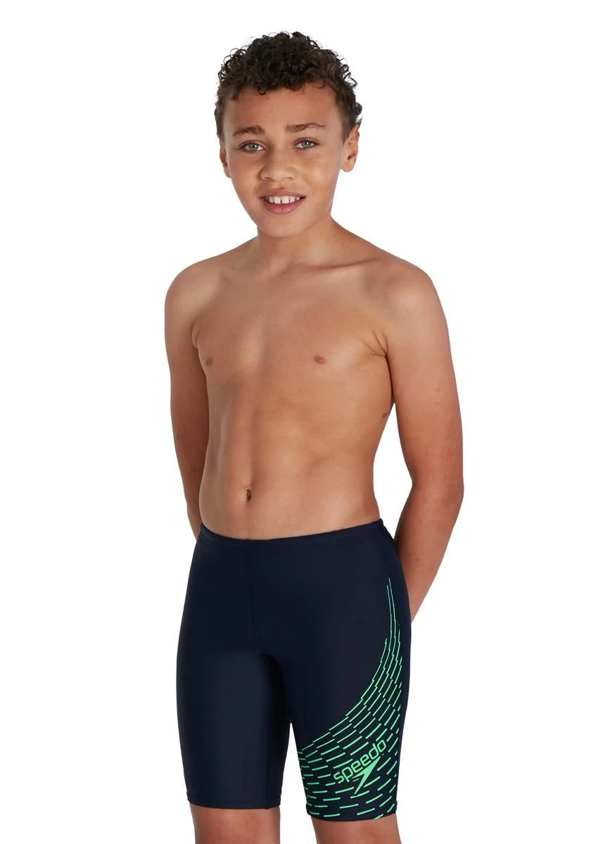 Speedo Boy's Medley Logo Jammer - Navy/ Fake Green 2 Speedo Boy's Medley Logo Jammer - Navy/ Fake Green - Image 2