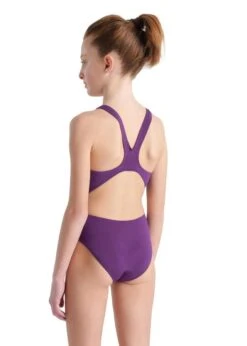 Arena Girl's Team Swim Tech Solid Swimsuit - Plum/White