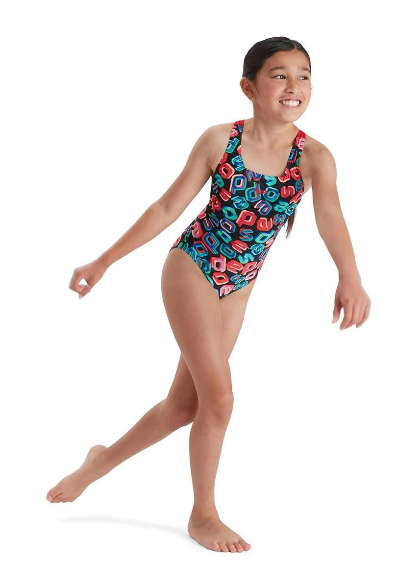 Speedo Girl's Digital Allover Leaderback Swimsuit - Black/ Red/ Pink/ Blue 3 Speedo Girl's Digital Allover Leaderback Swimsuit - Black/ Red/ Pink/ Blue - Image 3