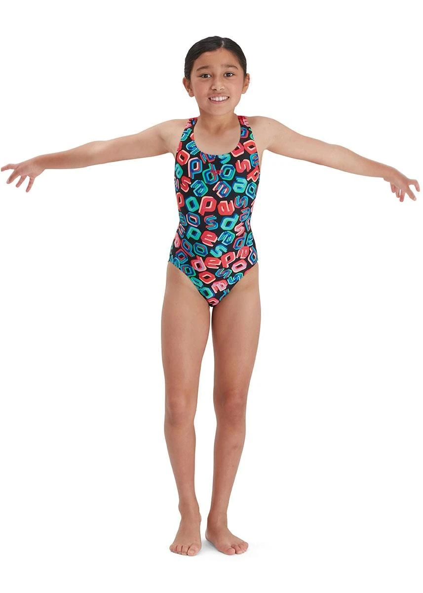 Speedo Girl's Digital Allover Leaderback Swimsuit - Black/ Red/ Pink/ Blue 1 Speedo Girl's Digital Allover Leaderback Swimsuit - Black/ Red/ Pink/ Blue