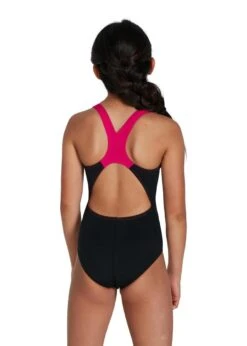 Speedo Girl's Digital Placement Splashback Swimsuit - Black/ Pink/ Pool/ Blue
