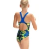 Speedo Girl's Allover Splashback Swimsuit - Black/ Blue Flame/ Bright Yellow/ Fluo Green