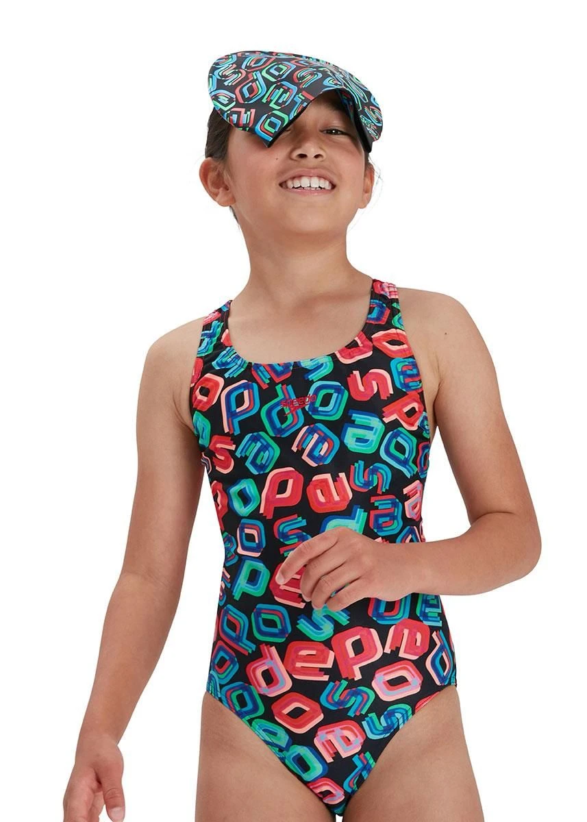 Speedo Girl's Digital Allover Leaderback Swimsuit - Black/ Red/ Pink/ Blue 4 Speedo Girl's Digital Allover Leaderback Swimsuit - Black/ Red/ Pink/ Blue - Image 4